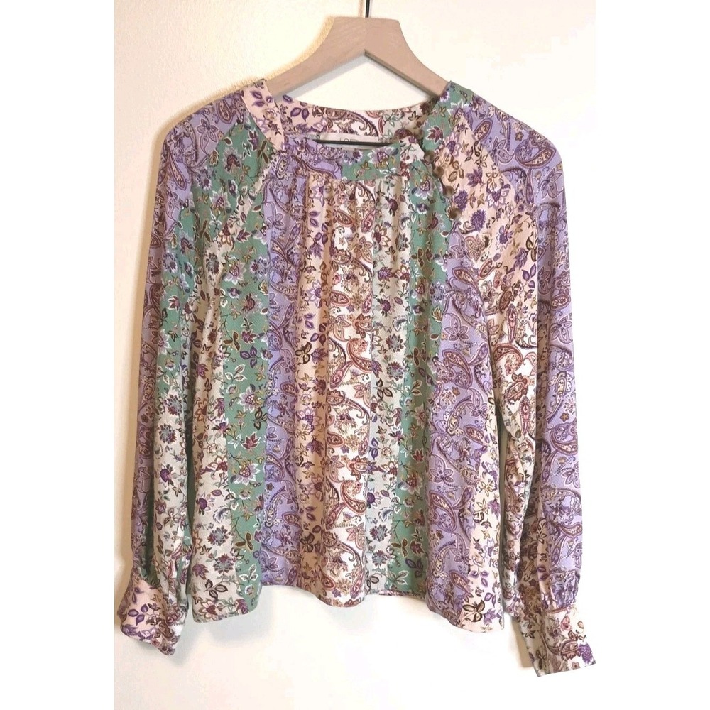 LOFT Paisley Patchwork Blouse Womens M Floral Peasant Top Long Sleeve